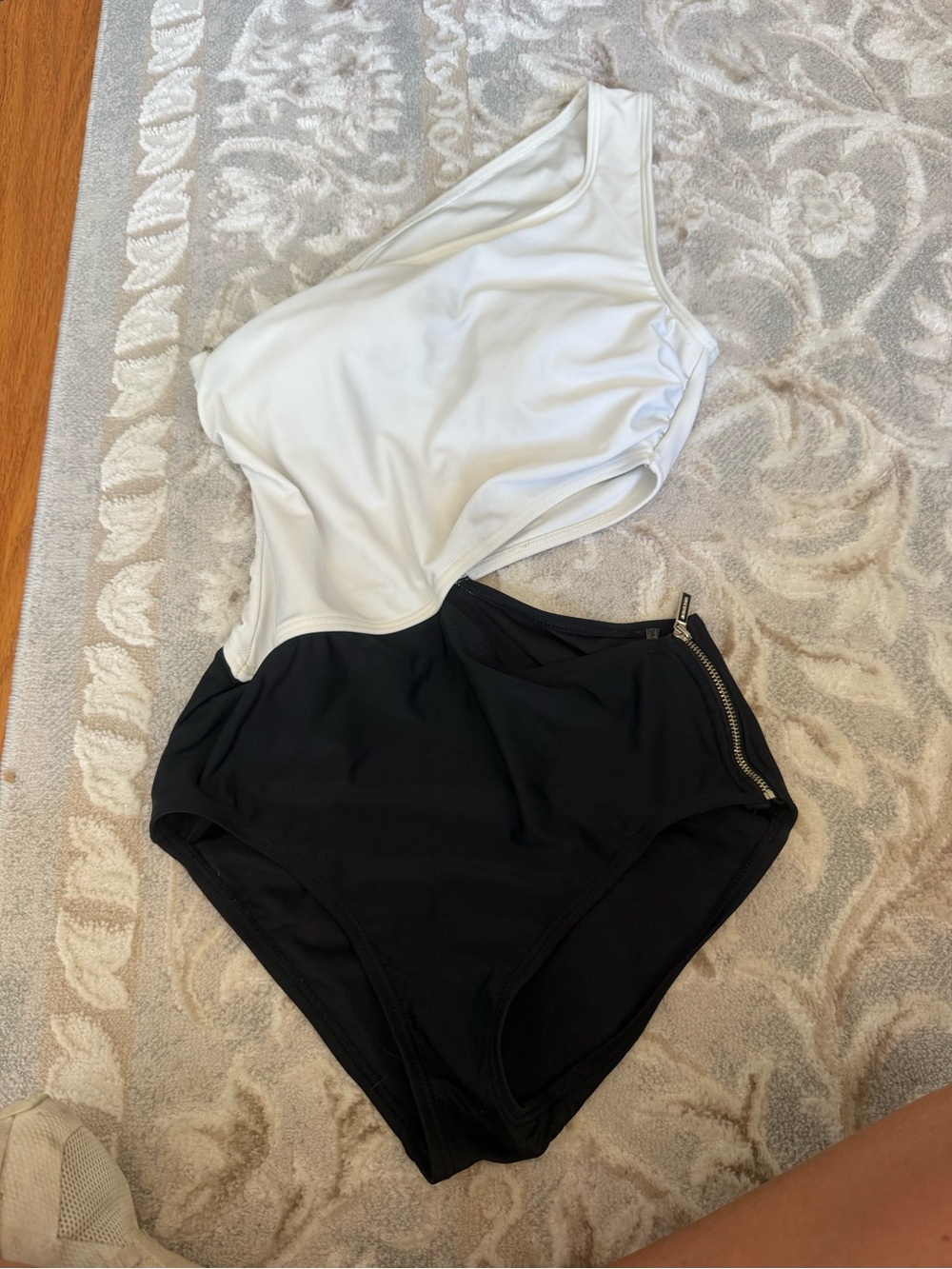 Michael Kors Beige and White Branded Swim Top